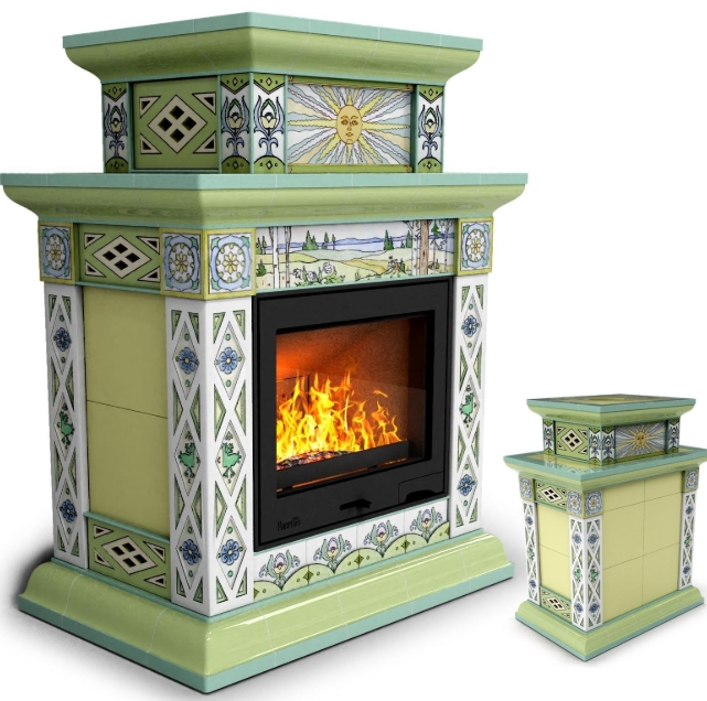 Печь камин керамическая для дачи Билибин центральный двухъярусный Весна