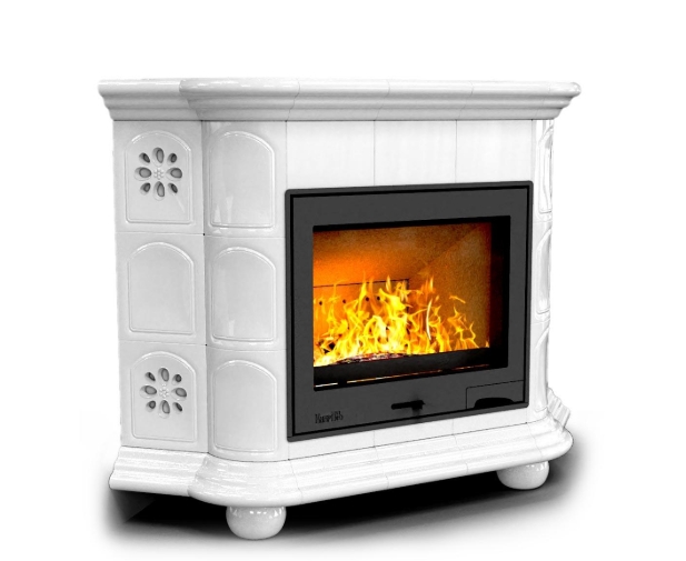 Печь-камин керамическая с изразцами Прованс угловой Белый