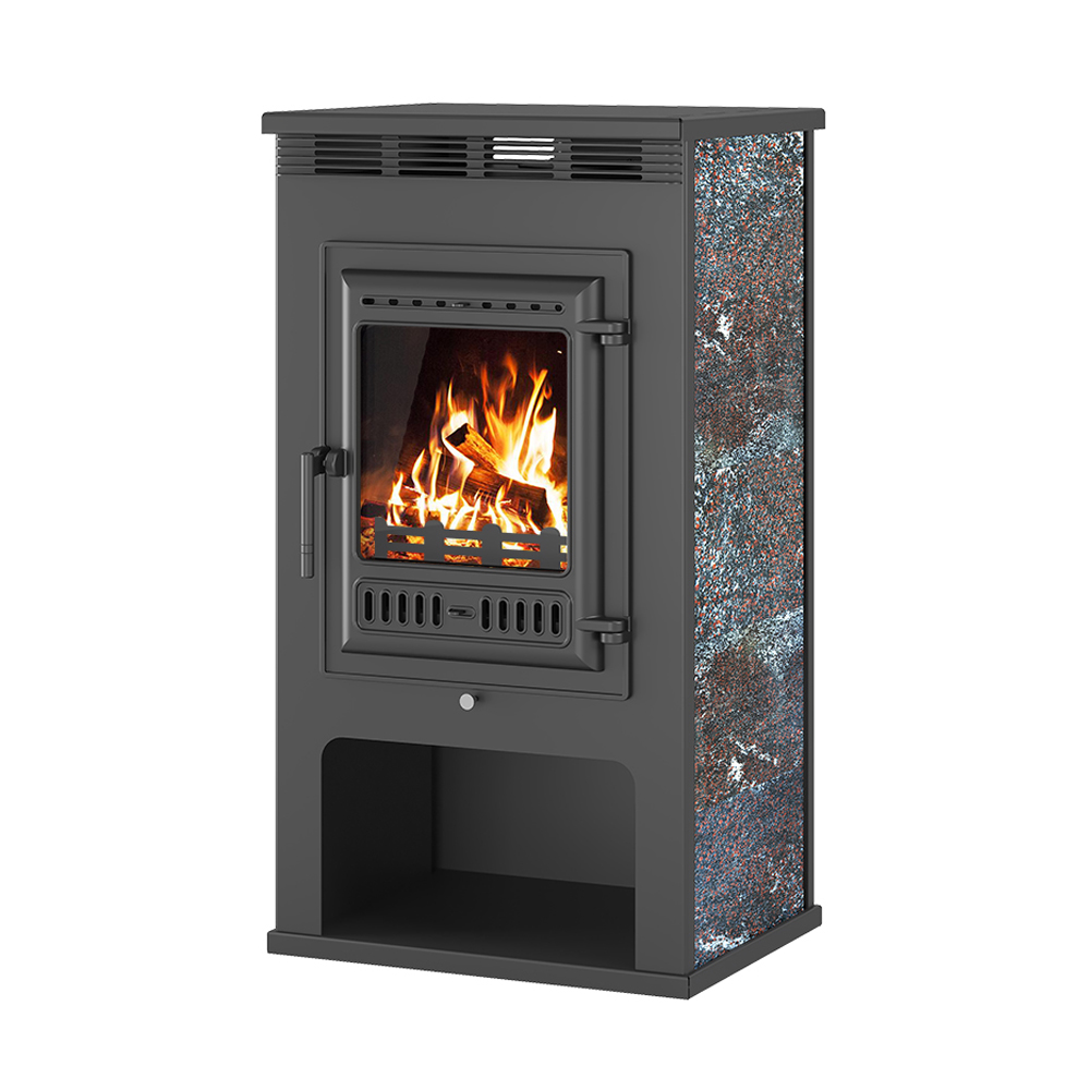 Печь-Камин ASTON 11кВт (180 м3) Ø 150мм (Чугунная дверь) Амфиболит