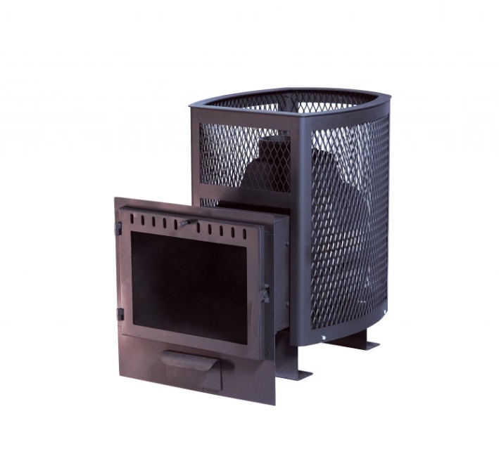 Печь банная чугунная "Сибирь-24". Панорамная дверца (сетка)