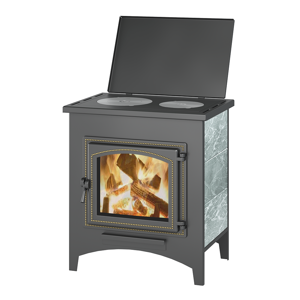 Печь-Камин ВЕЗУВИЙ ПК-04 (240) с плитой талькохлорит 12 кВт (200 м3) Ø115мм