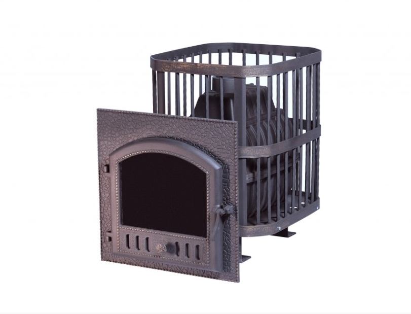 Печь банная чугунная "Сибирь-24". Каминная дверца "Сибирь" 545х545 (сетка)