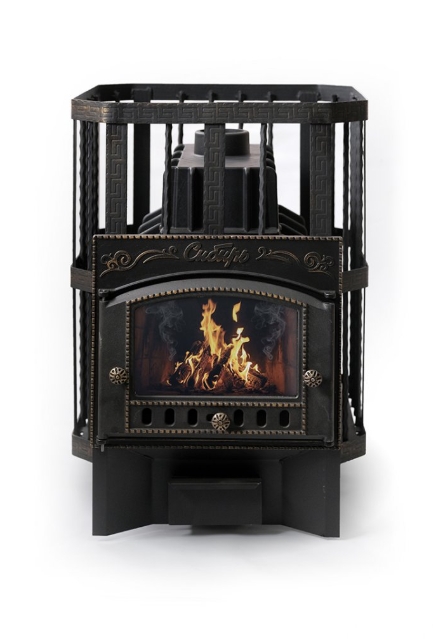 Печь банная чугунная "Сибирь-32". Каминная дверца "Сибирь" (сетка)