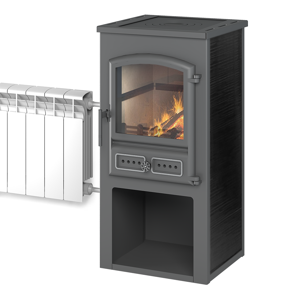 Камин ЭТНА (БКД) с плитой и т/о "Антрацит" Ø115мм