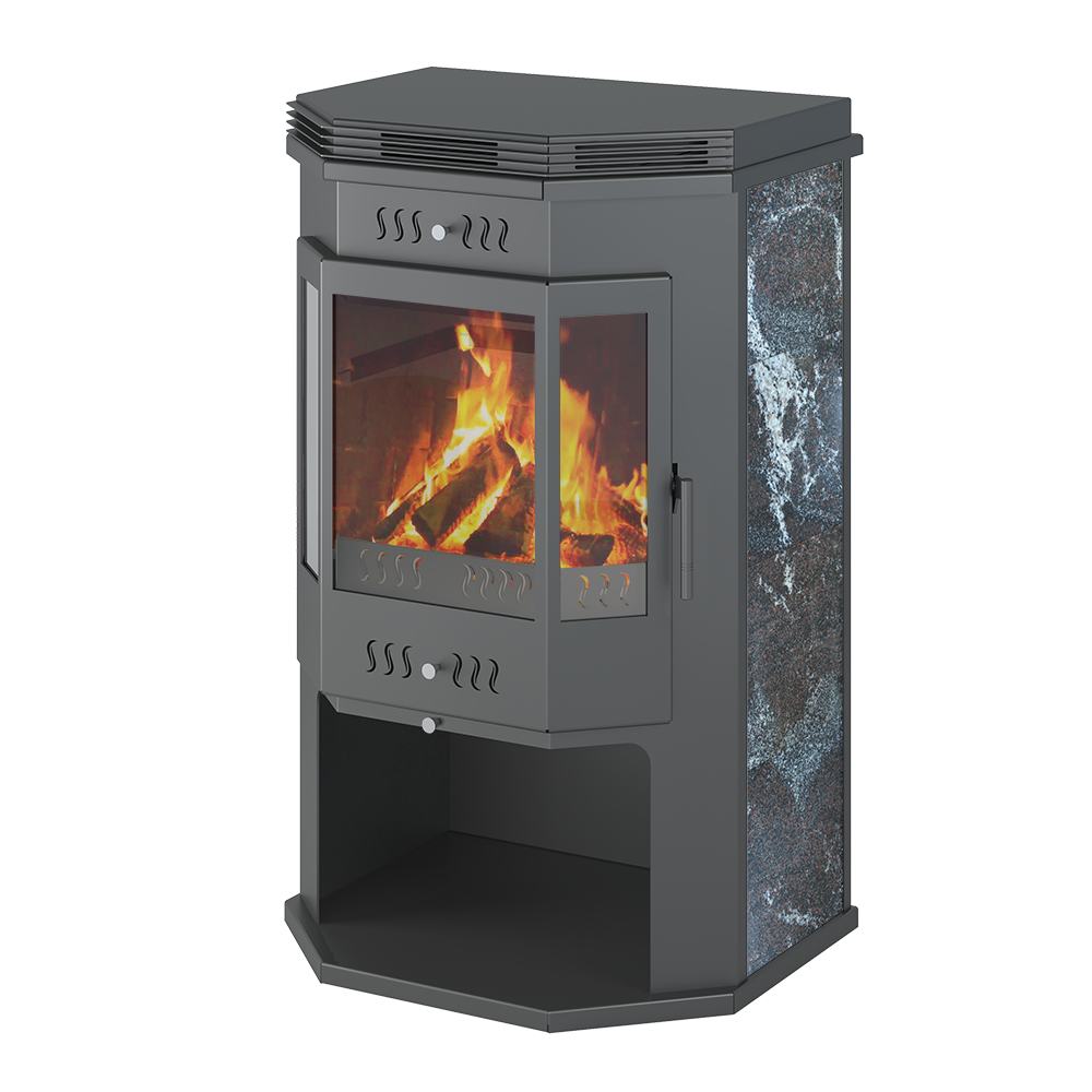 Печь-Камин ASTON 12 кВт (200 м3) Призматик с плитой (Амфиболит) Ø 150мм