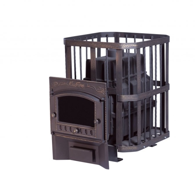 Печь банная чугунная "Сибирь-24". Каминная дверца "Сибирь" (сетка)