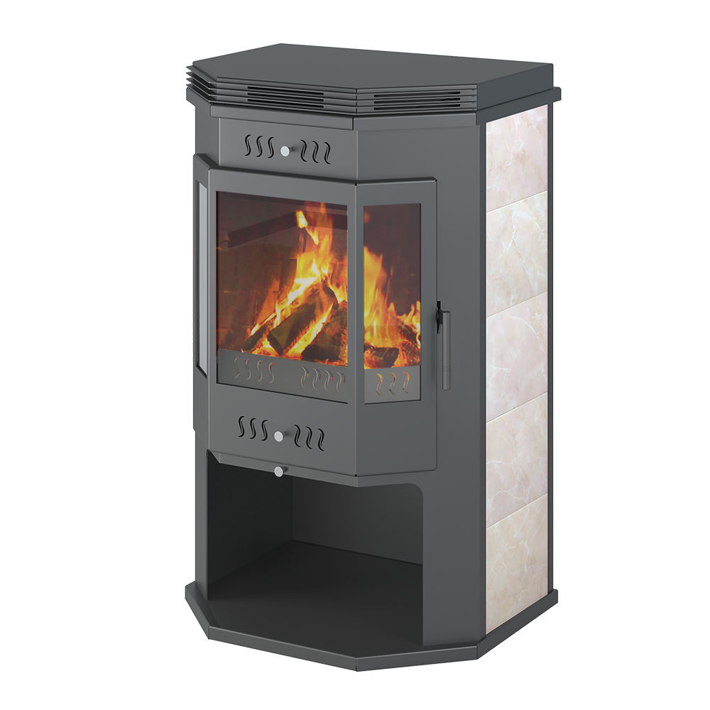 Печь-Камин ASTON 12 кВт (200 м3) Призматик с плитой Ø 150мм 