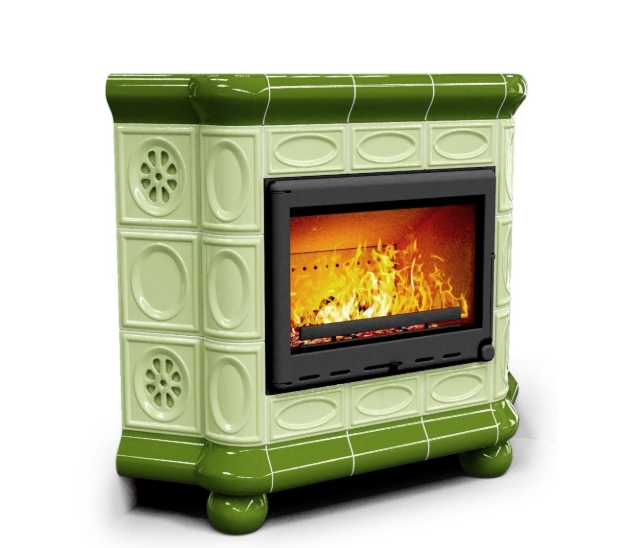 Печь - камин керамический для дачи Медальон угловой Олива